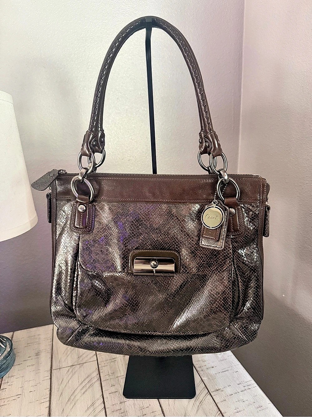 Coach Kristin Python Embossed Leather Zip Tote